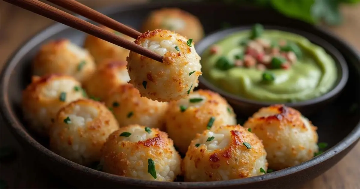 Bolitas de Arroz con Verduras y Salsa de Aguacate ¡Ricas y Crujientes!